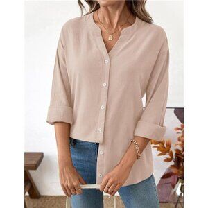 ✨ Women’s Cotton Linen Button-Down Shirt | V-Neck Long Sleeve Casual Blouse ✨